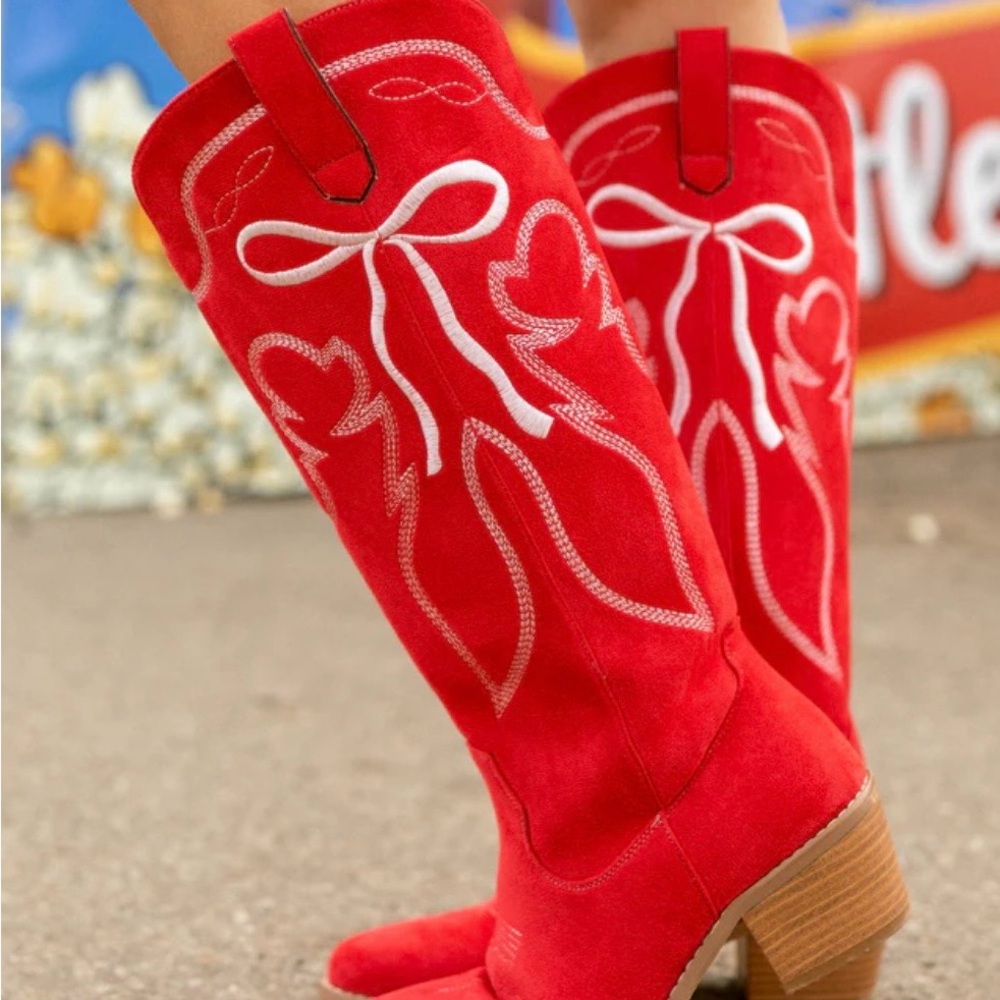 Boss Bow Red Boots Krista Horton X Pink Lily